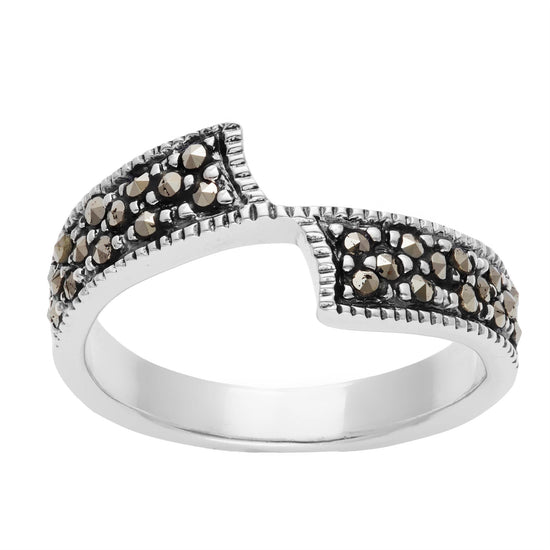 Sterling Silver Marcasite Bypass Ring - Art Deco Band