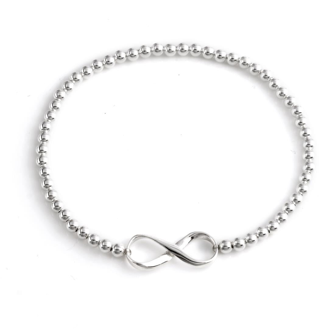 925 sterling silver infinity beaded bracelet — elasticated design with silver ball beads