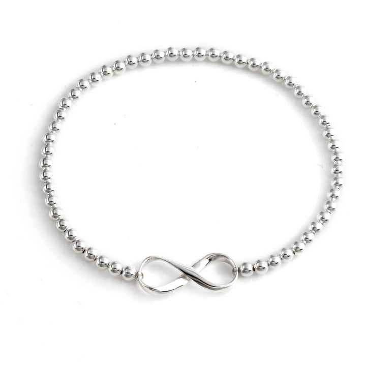 925 sterling silver infinity beaded bracelet — elasticated design with silver ball beads