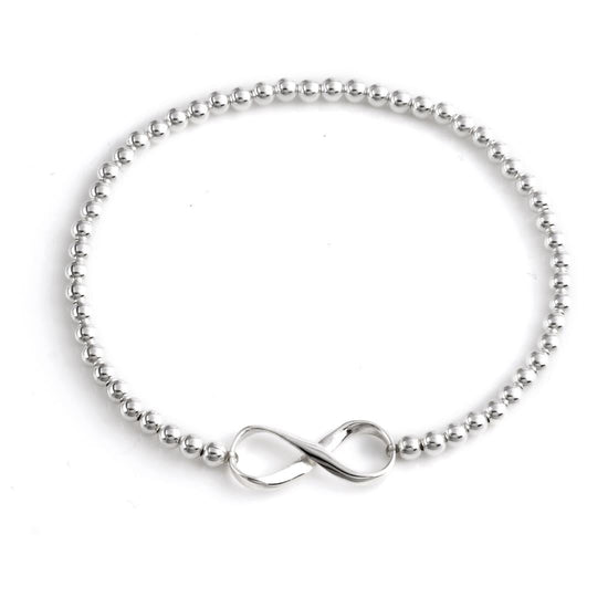 Sterling Silver Infinity Knot Stretch Beaded Bracelet With Ball Beads