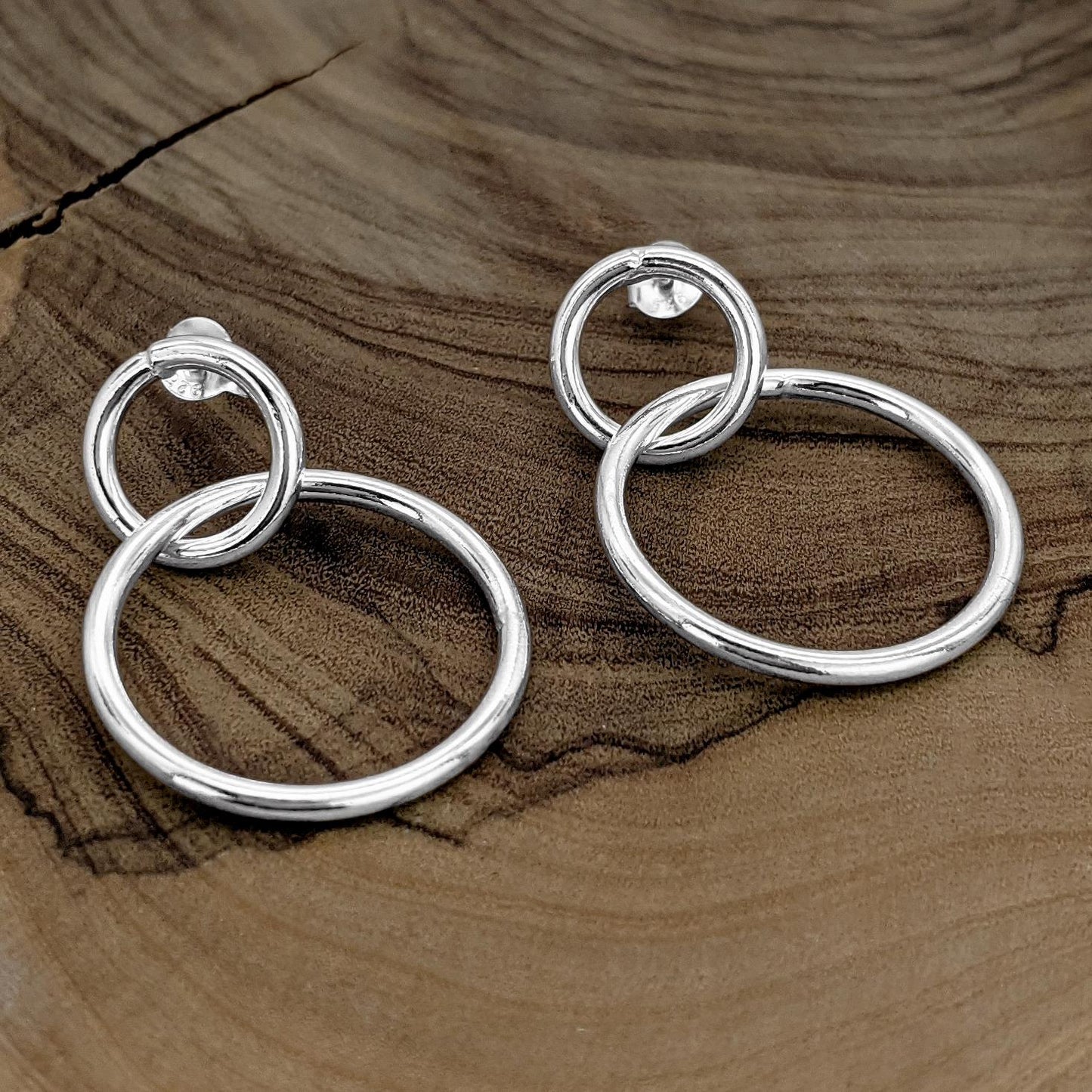 Sterling Silver Interlocking Circle Dangle Stud Earrings Hoop Studs