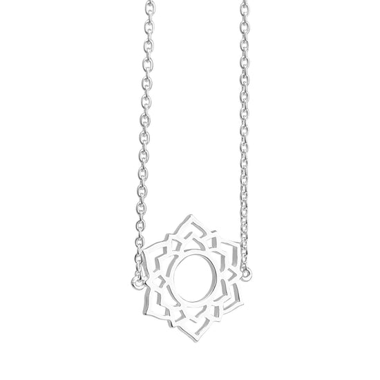 Sterling Silver Cut-Out Crown Chakra Necklace With Violet CZ - Thin Cable Chain