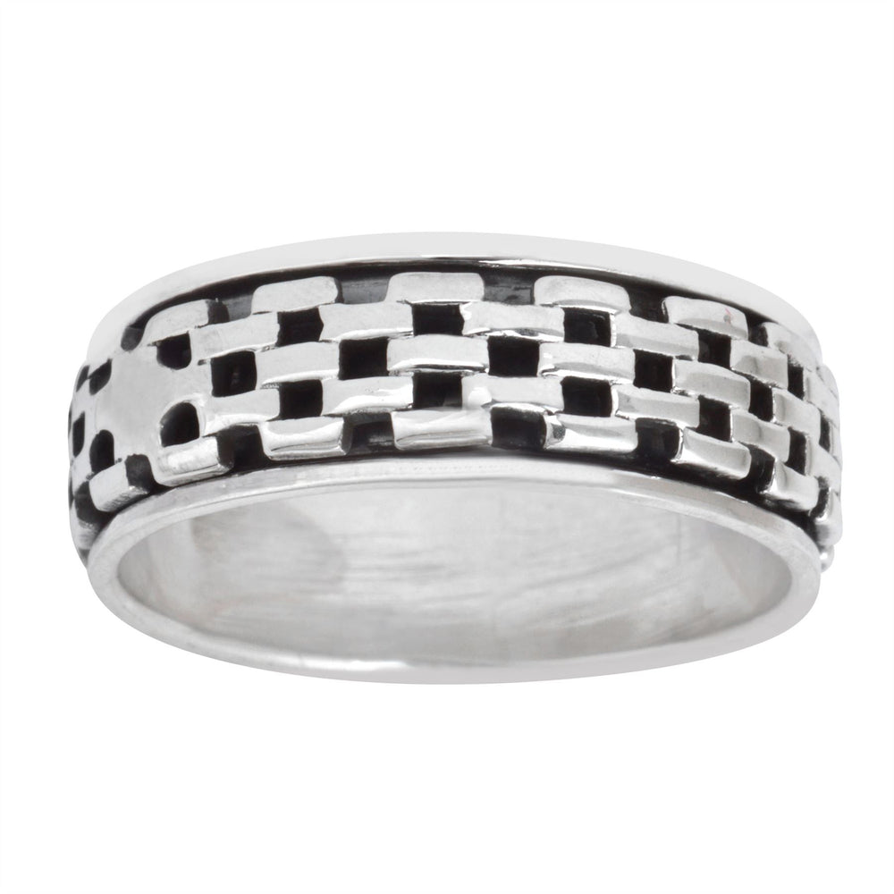 Sterling Silver Brick Pattern Stone Wall Spinner Ring - Silverly