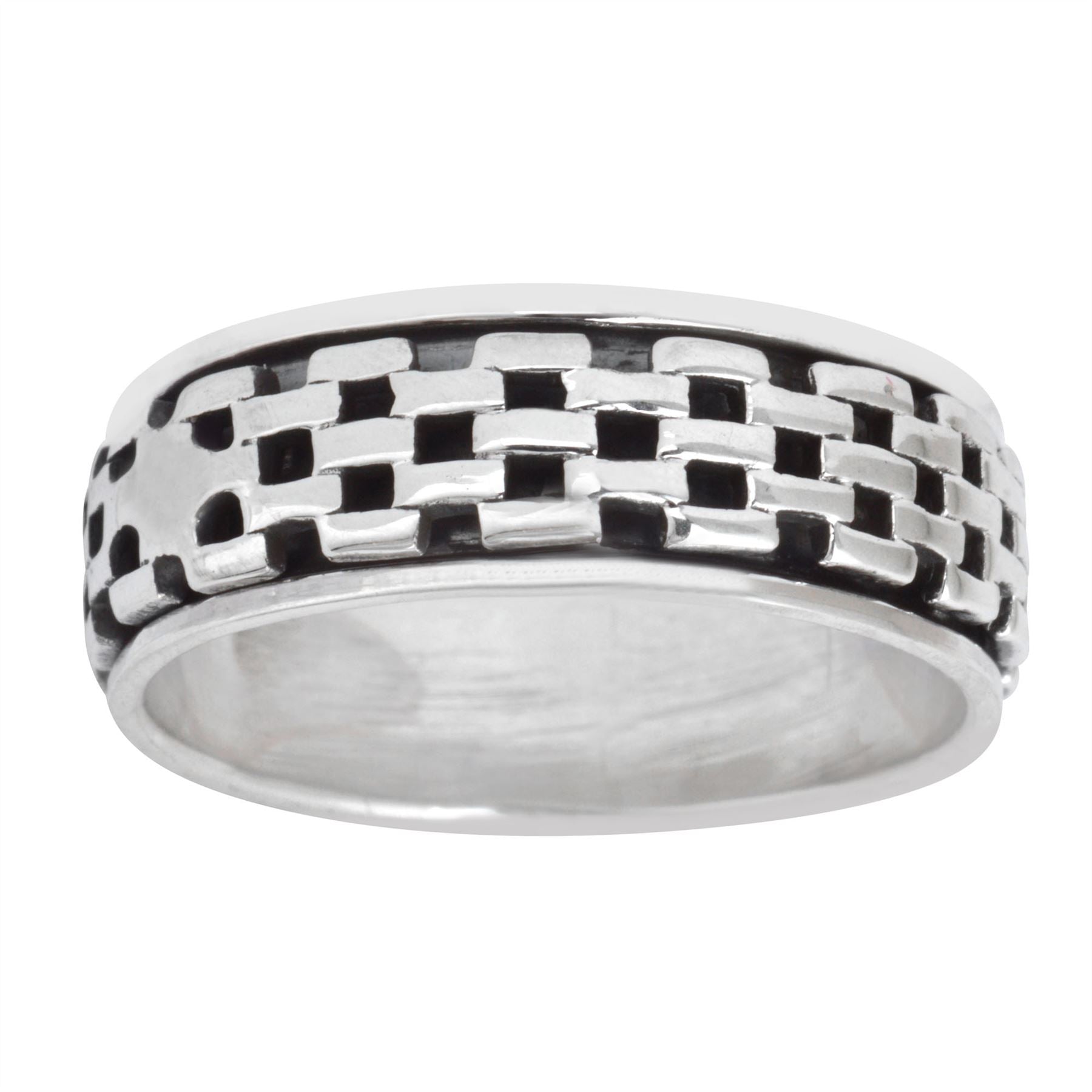 Sterling Brick Wall Pattern Spinner Ring Fidget Chain Link Band