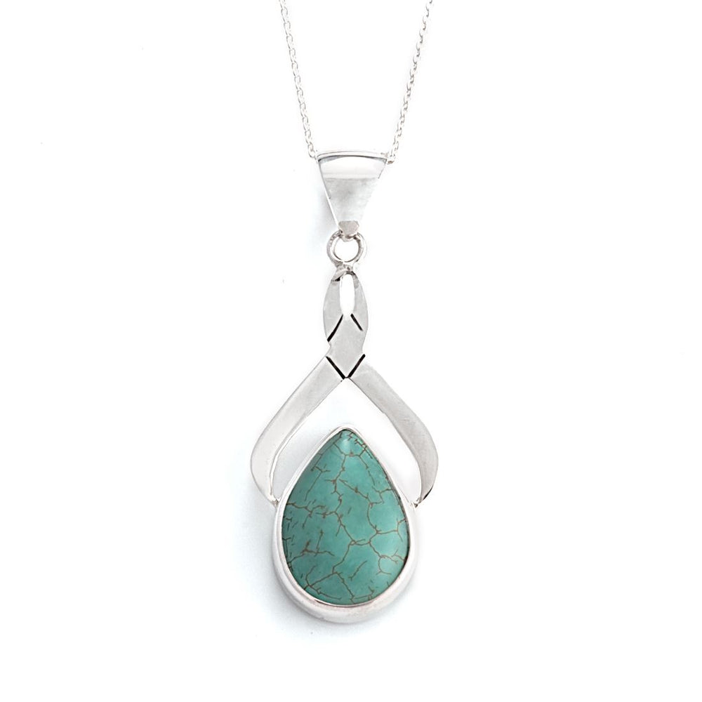 Sterling Silver Turquoise Infinity Pear Teardrop Pendant Necklace