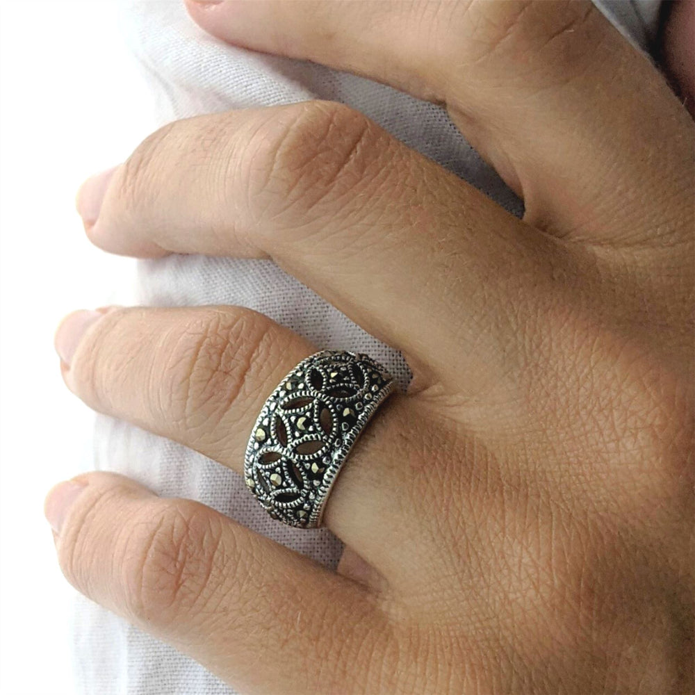 
                  
                    Sterling Silver Simulated Marcasite Art Deco Style Ring - Silverly
                  
                