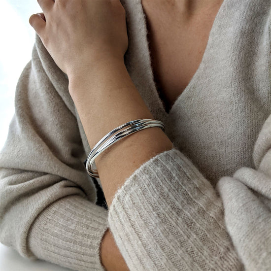 
                    
                      Sterling silver bangle set of 3 — stackable D-shape bracelets
                    
                  