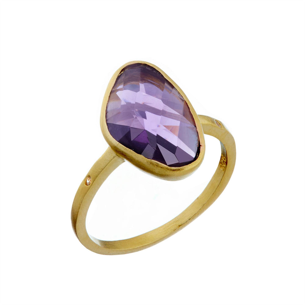 
                  
                    Brushed Gold Plated Sterling Silver Irregular Purple Amethyst Ring
                  
                