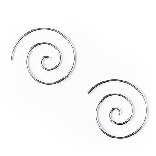 A pair of sterling silver spiral threader earrings, displayed against a white background.