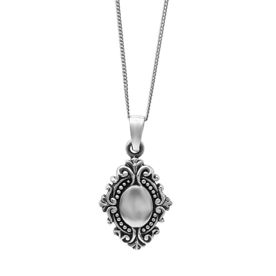 Sterling Silver Victorian Style Filigree Oval Pendant Necklace - Gothic Jewellery