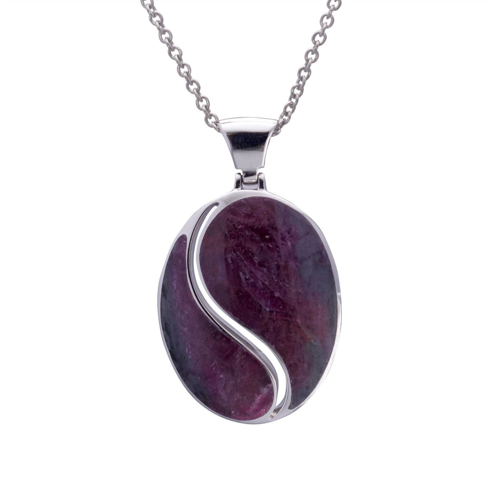 Sterling Silver Ruby Zoisite Large Oval Pendant Necklace Unique Design