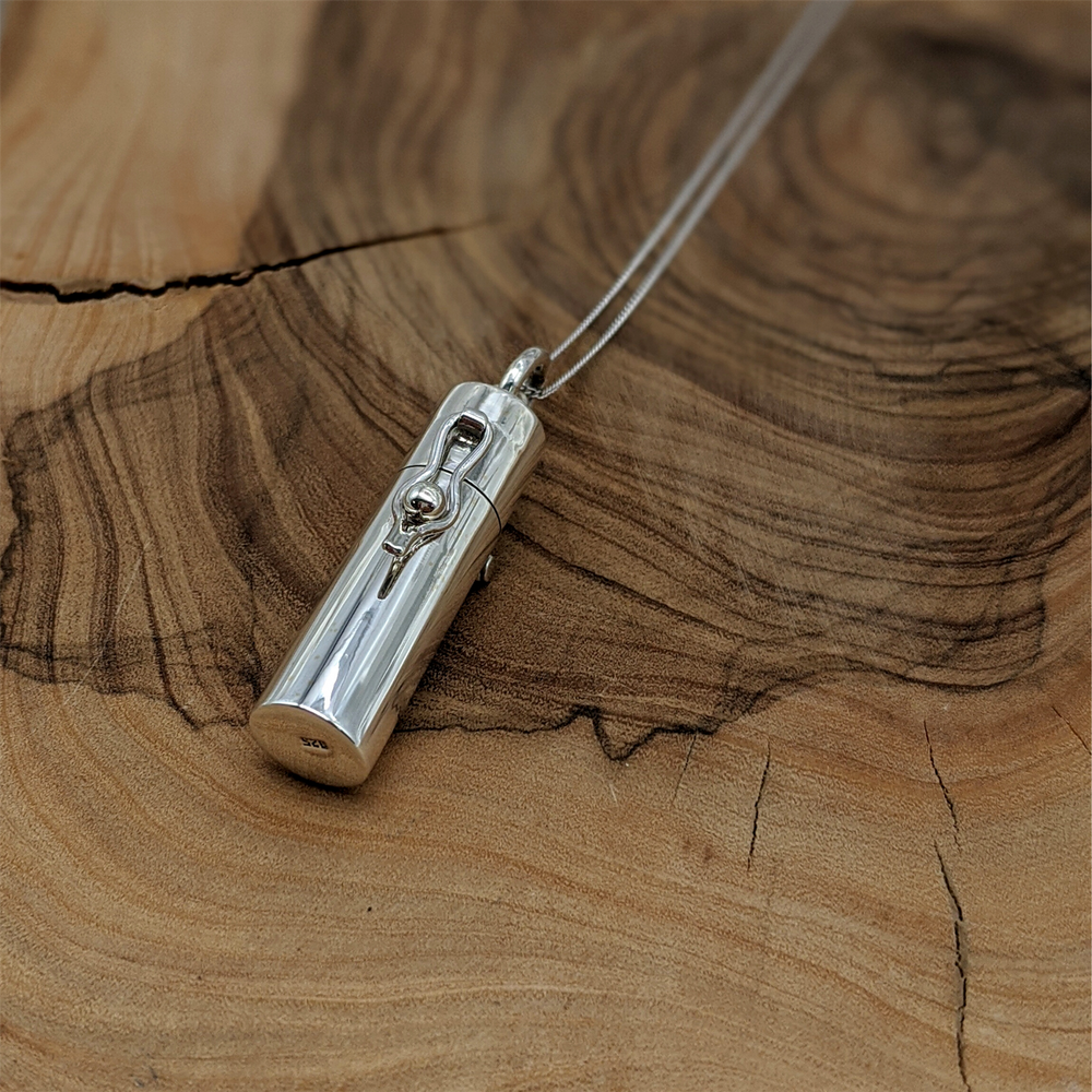 Sterling Silver Pill Holder With Chain Capsule Pendant Necklace