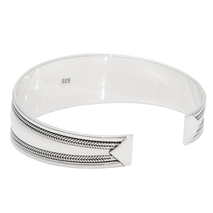 Sterling Silver Rope Design Thick Cuff Bracelet - Silverly