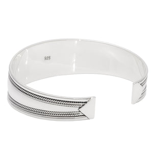 
                  
                    Sterling Silver Rope Design Thick Cuff Bracelet - Silverly
                  
                