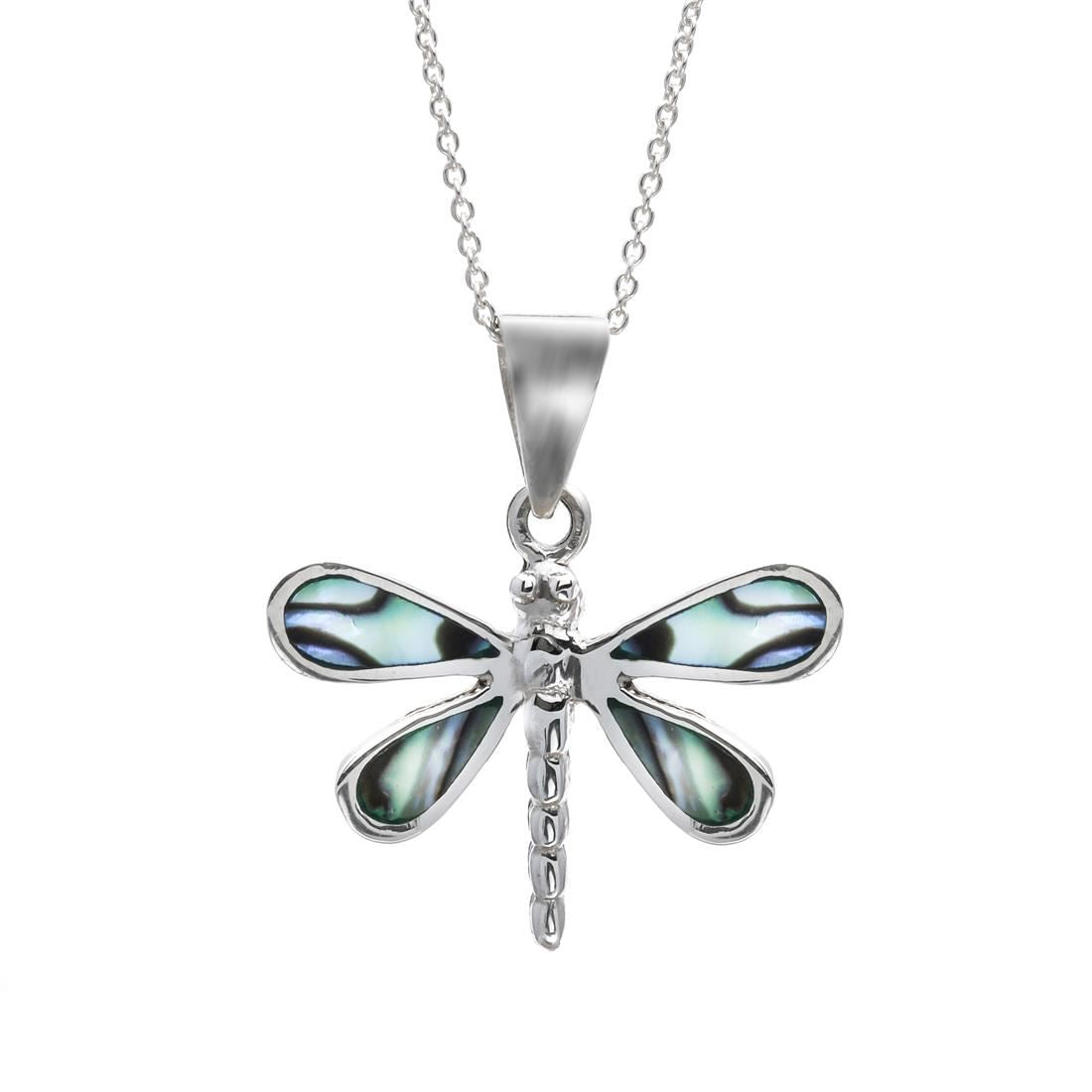 Sterling Silver Abalone Shell Insect Pendant Dragonfly Necklace