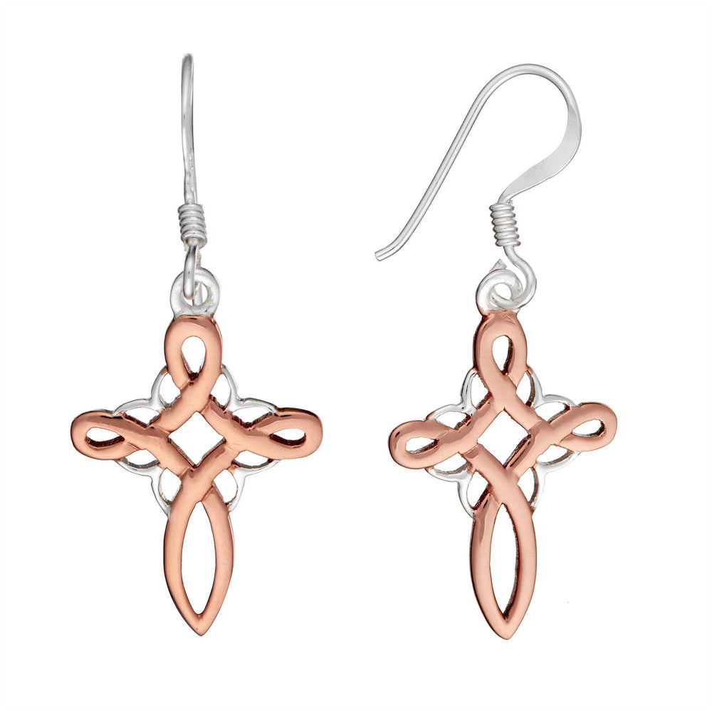 Rose Gold Plated Sterling Silver Classic Celtic Knot Cross Earrings