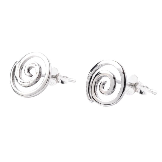 A pair of sterling silver spiral stud earrings.
