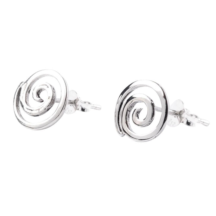 A pair of sterling silver spiral stud earrings.