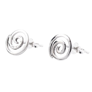 
                  
                    A pair of sterling silver spiral stud earrings.
                  
                