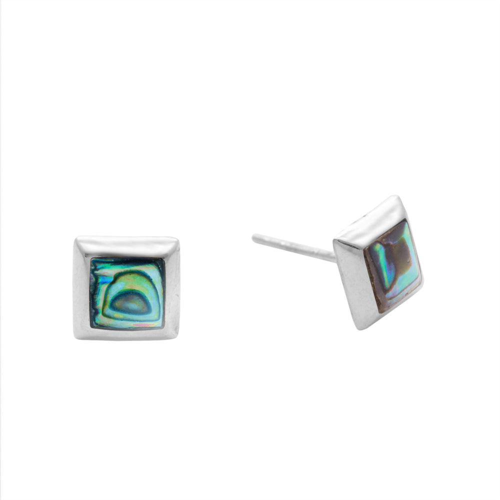 Sterling Silver Square Abalone Shell Stud Earrings Gemstone Studs