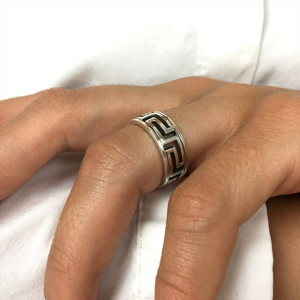 Sterling silver greek key on sale ring