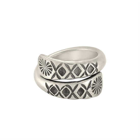 Karen Hill Tribe Silver Wraparound Engraved Flower Motif Ring