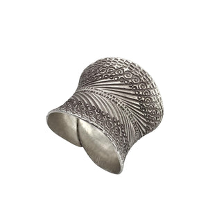 
                  
                    Karen Hill Tribe Silver Wide Boho Concave Band Leaf Motif Ring
                  
                