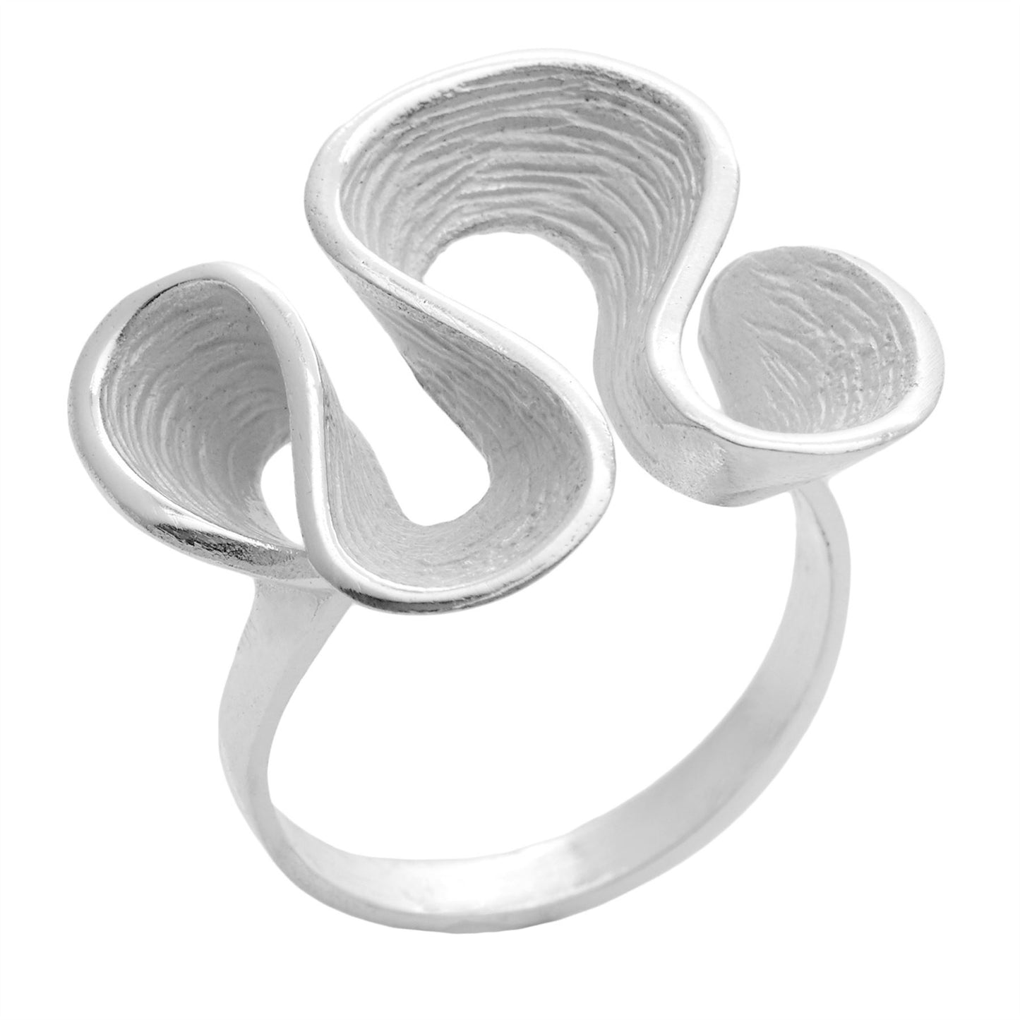 Sterling Silver Ripple Wavy Loop Twist Pleated Ring - Silverly