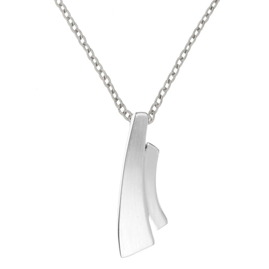Sterling Silver Contemporary Curved Double Bar Pendant Chain Necklace