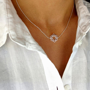 
                  
                    Sterling Silver Cut-Out Crown Chakra Yoga Pendant Cable Chain Necklace
                  
                