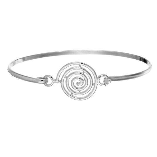 Sterling Silver Thin Elegant Round Spiral Bangle With Hook Clasp