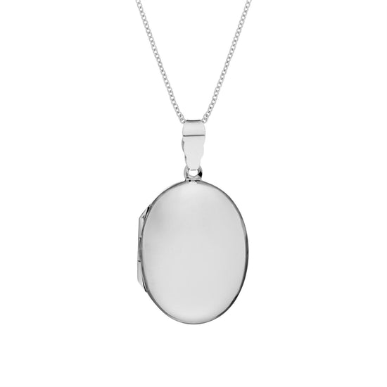 Sterling Silver Large Classic Oval Locket Pendant Necklace w/ Chain