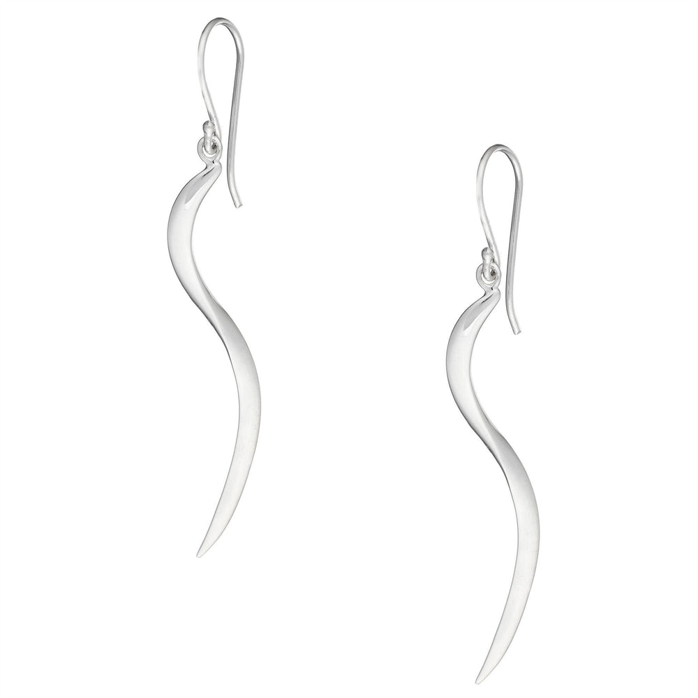 Sterling Silver Simple Long Wavy Curved Ribbon Shaped Dangle Earrings