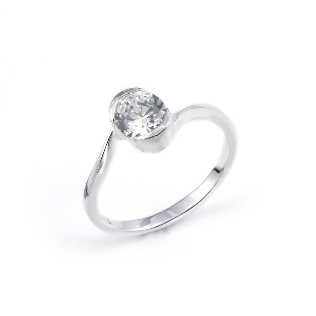 Sterling Oval Clear Cubic Zirconia Solitaire Bypass Ring