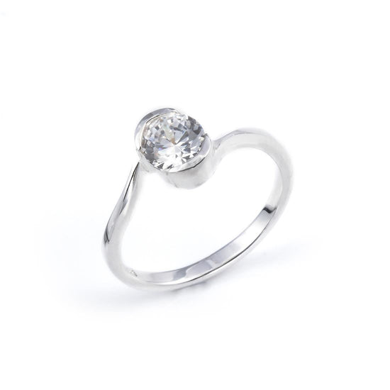 Sterling Silver Oval Clear Cubic Zirconia Solitaire Bypass Ring