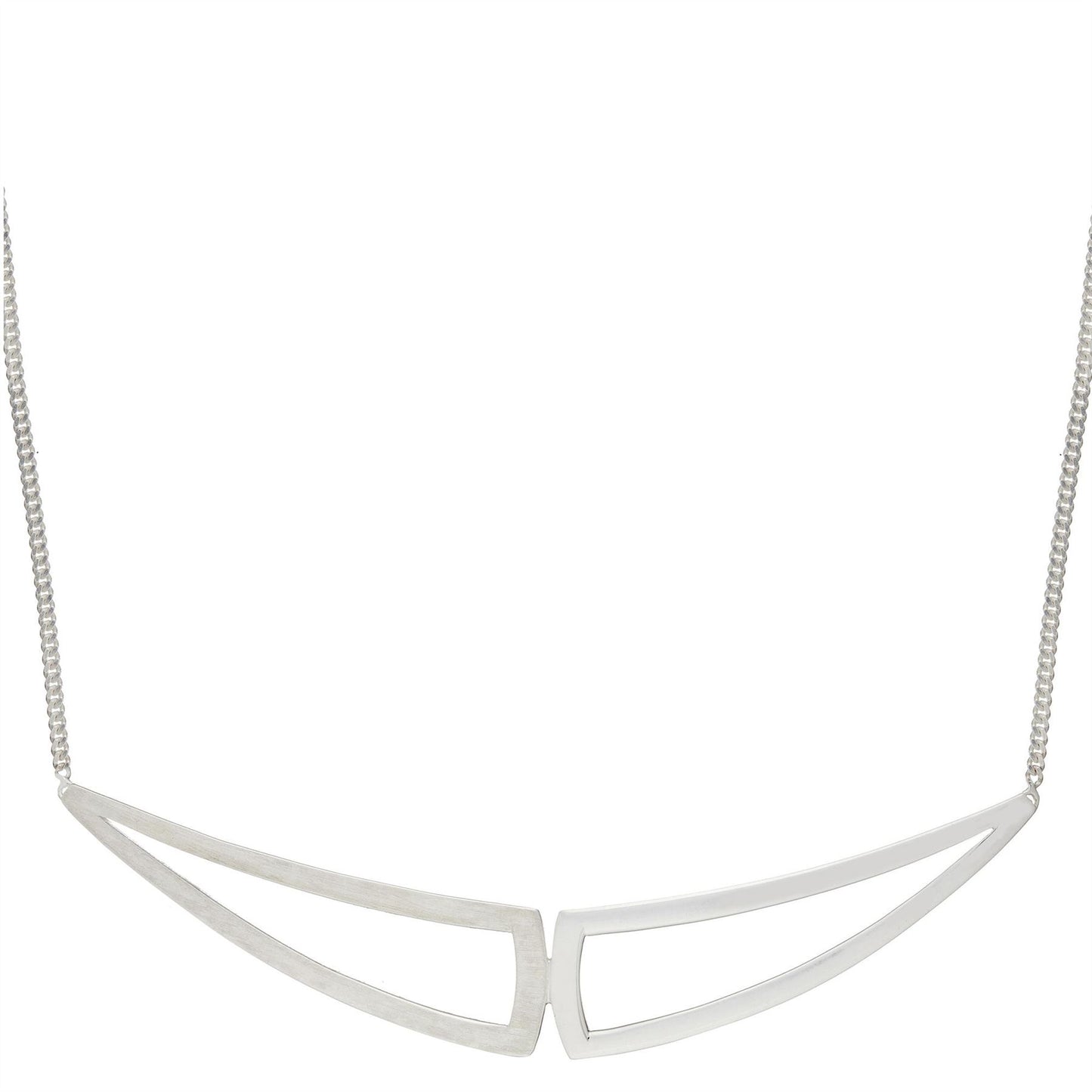 Sterling Silver Half Satin Geometric Triangle Contemporary Necklace - Silverly