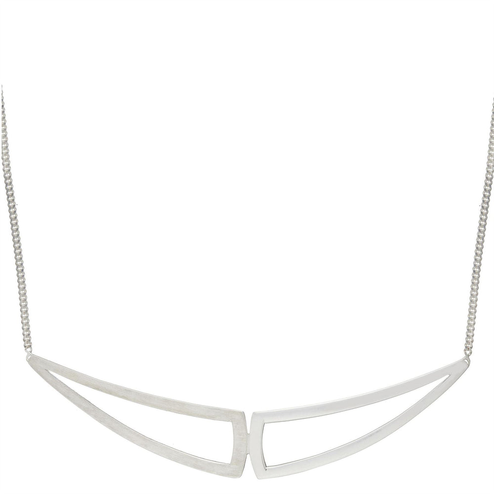 Sterling Silver Half Satin Geometric Triangle Contemporary Necklace - Silverly