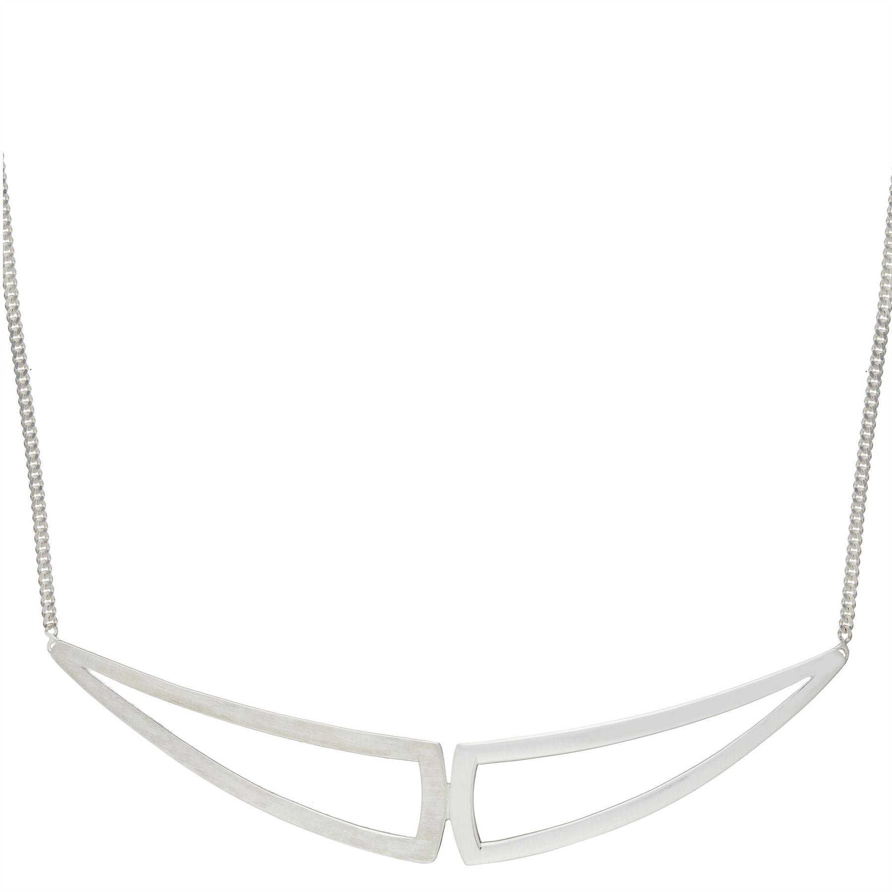Sterling Brushed Polished Geometric Triangle Collar Necklace