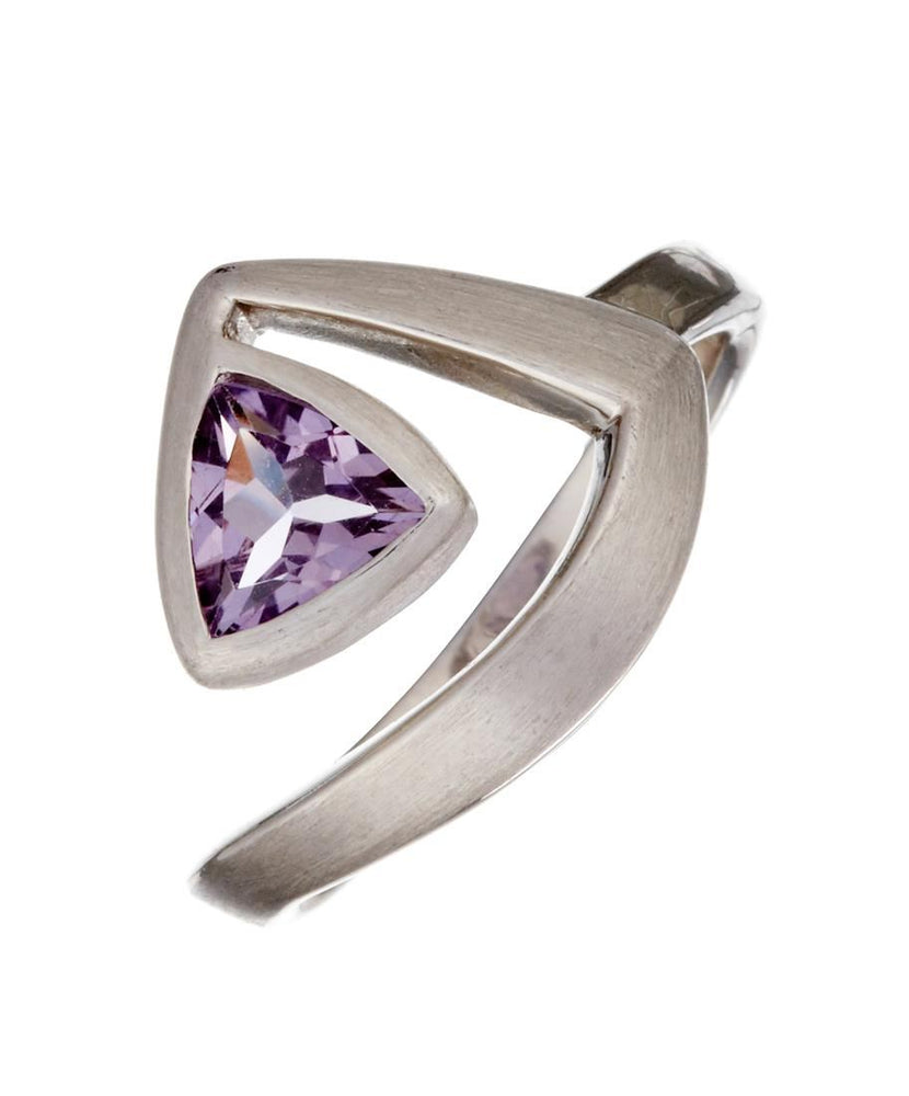 Sterling Silver Amethyst Modern Treble Clef Musical Note Spiral Ring
