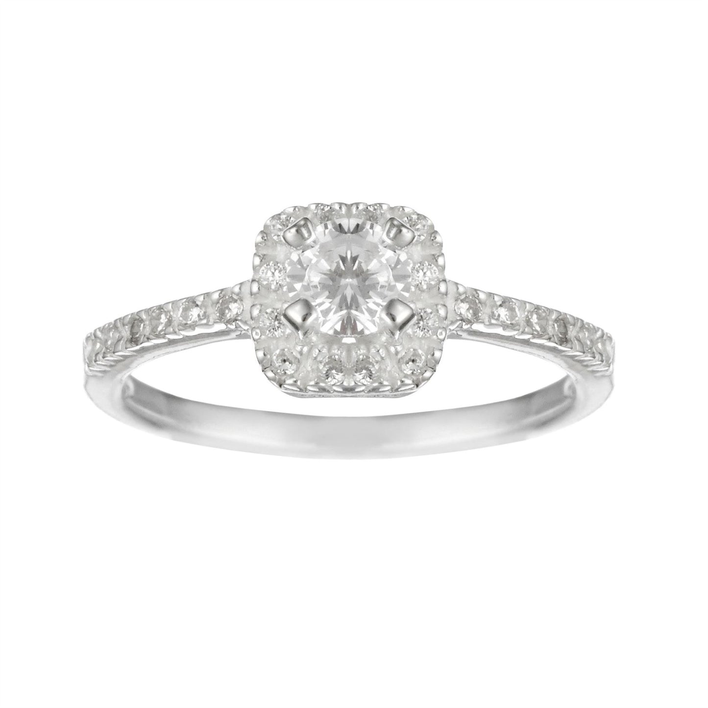 Sterling Silver Square Solitaire CZ Round Brilliant Cut Ring - Silverly