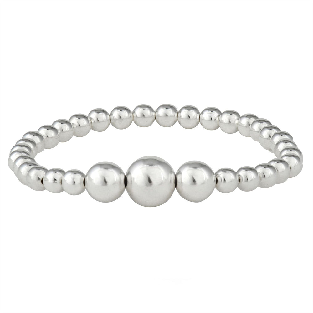 Sterling Silver Chunky Graduated Ball Bead Elastic Stretch Bracelet