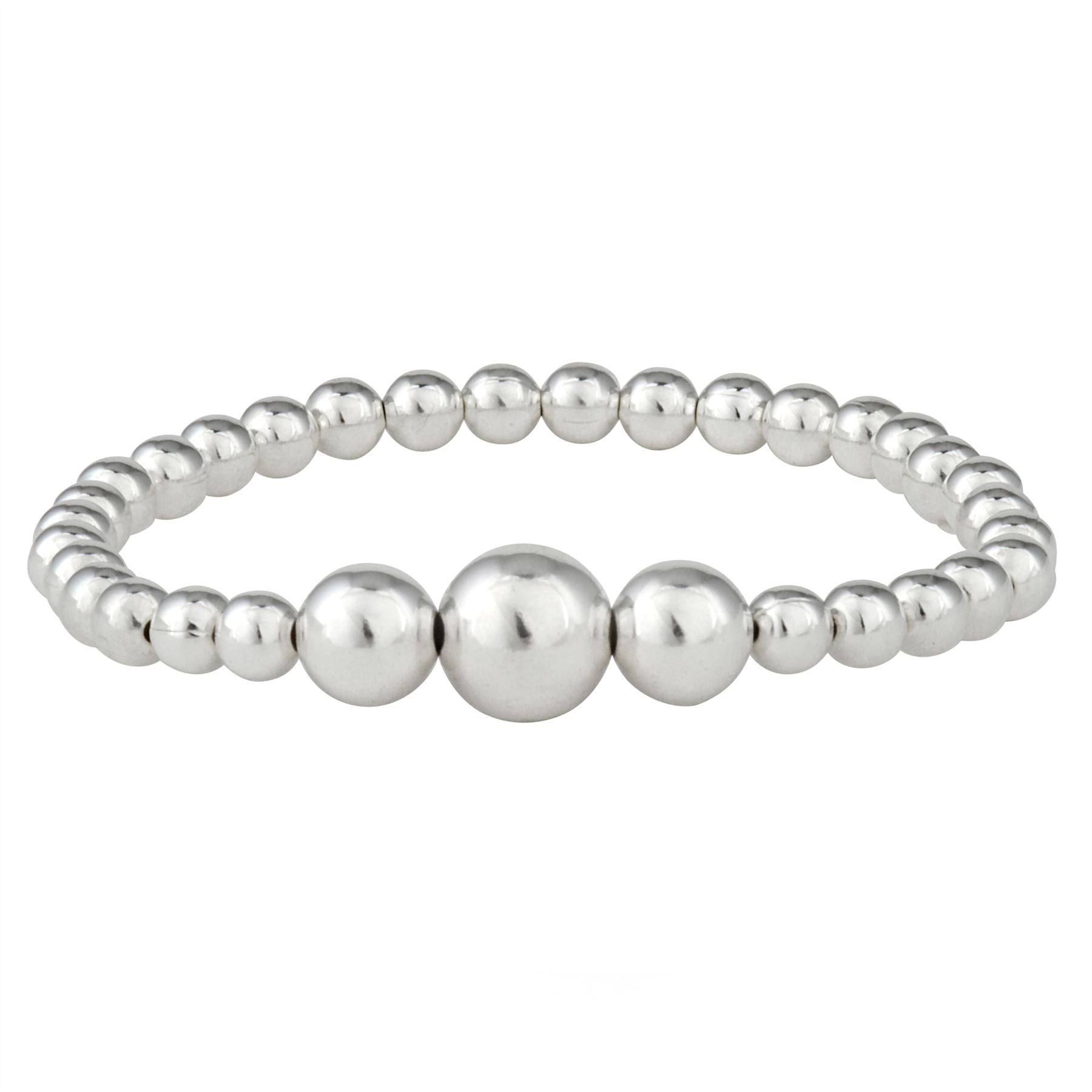 Sterling Graduated Ball Bead Stretch Bracelet Chunky Beaded Design