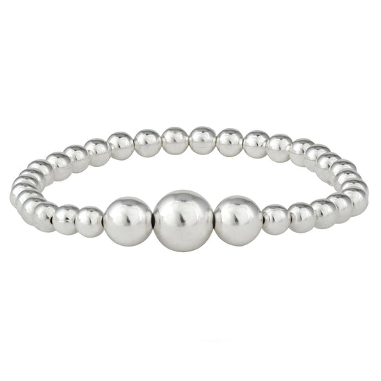 Sterling Silver Graduated Ball Bead Stretch Bracelet - Chunky Beaded Design