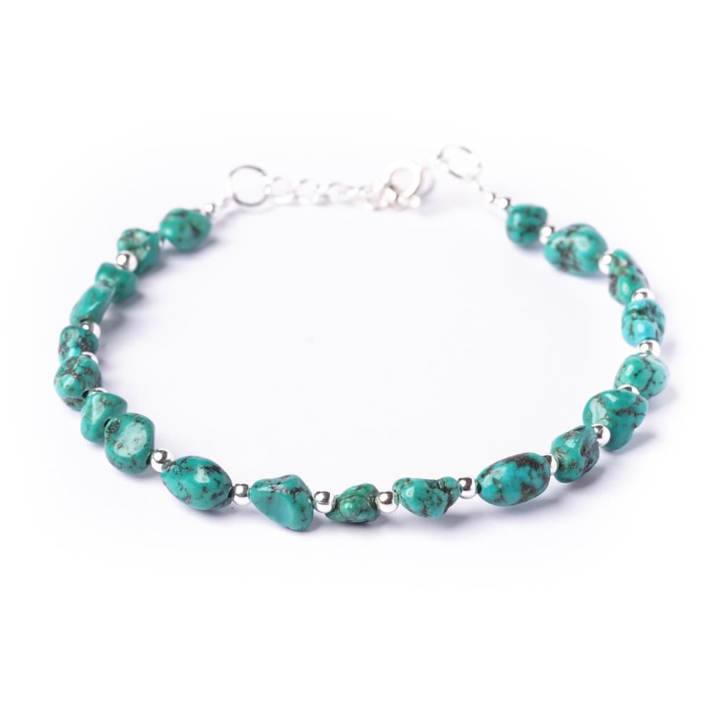 Sterling Silver Raw Turquoise Gemstone Bead Bracelet Beaded Jewellery