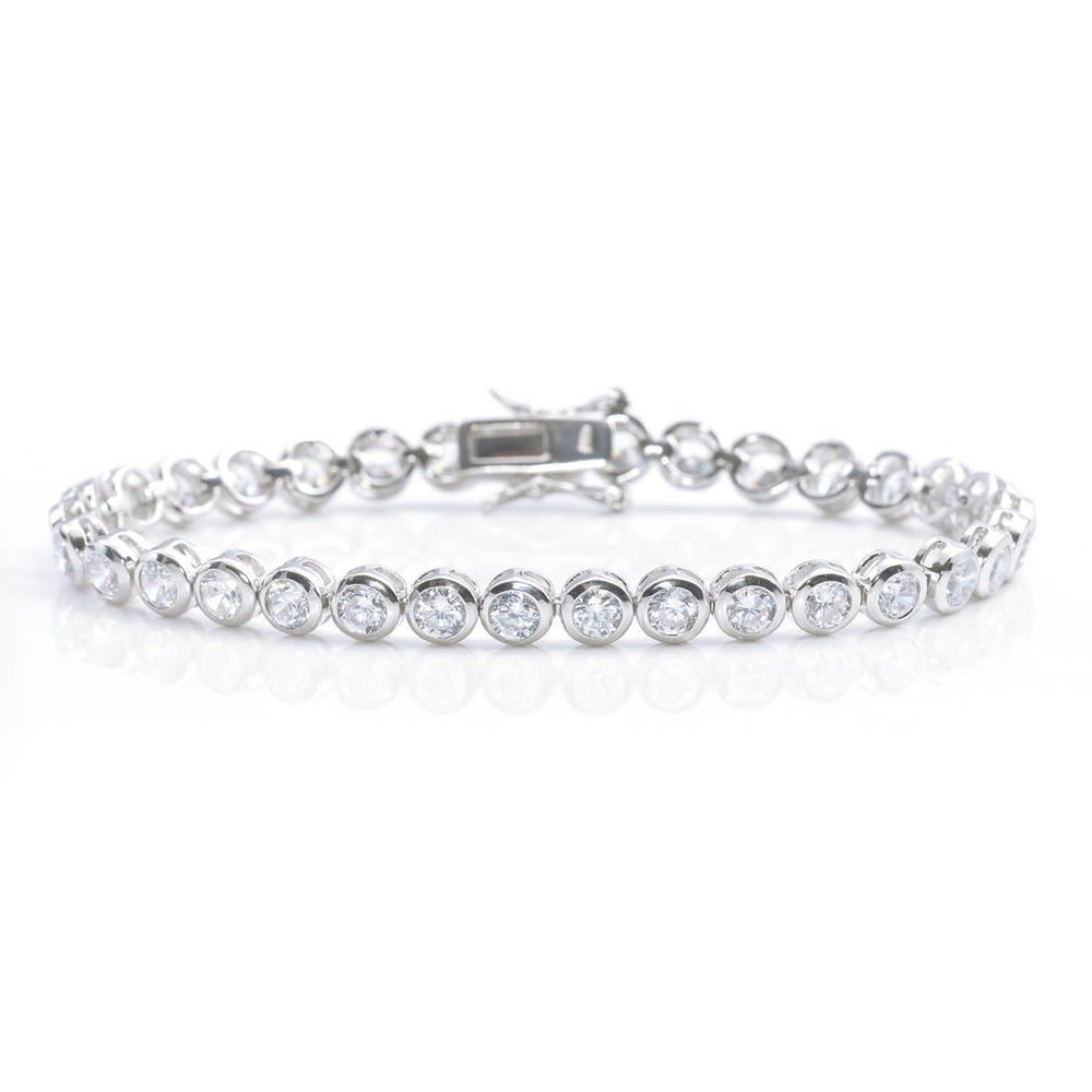 Sterling Silver Round Cubic Zirconia 5 mm Tennis Bracelet Box Clasp