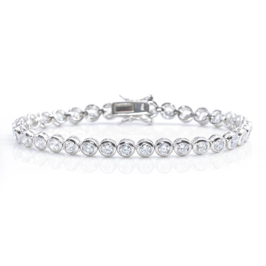 Sterling Silver Round Cubic Zirconia 5 mm Tennis Bracelet Box Clasp
