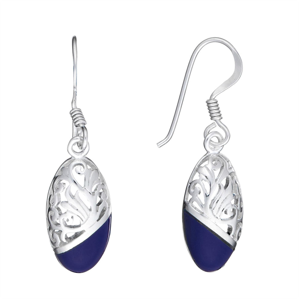 Sterling Silver Blue Oval Dangle Earrings - Silverly