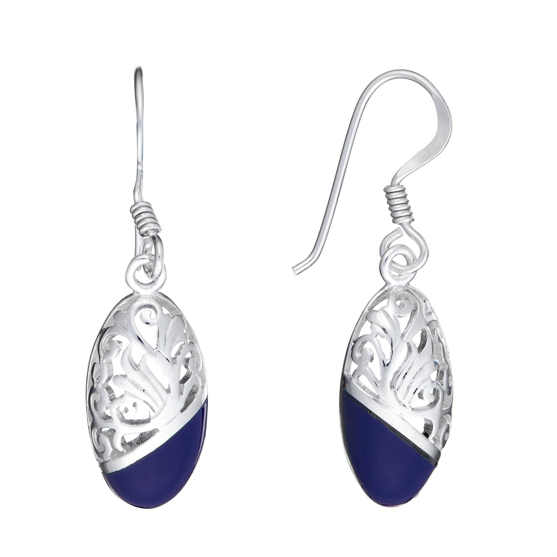 Sterling Silver Vintage Style Tip Filigree Oval Dangle Earrings
