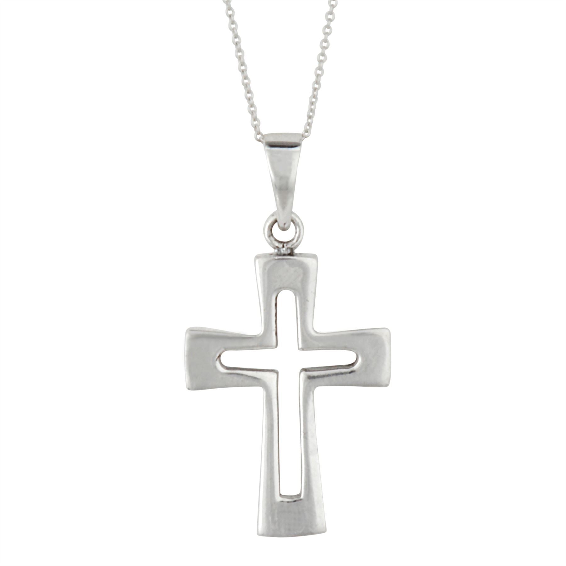 Sterling Large Chunky Cut Out Cross Crucifix Pendant Necklace