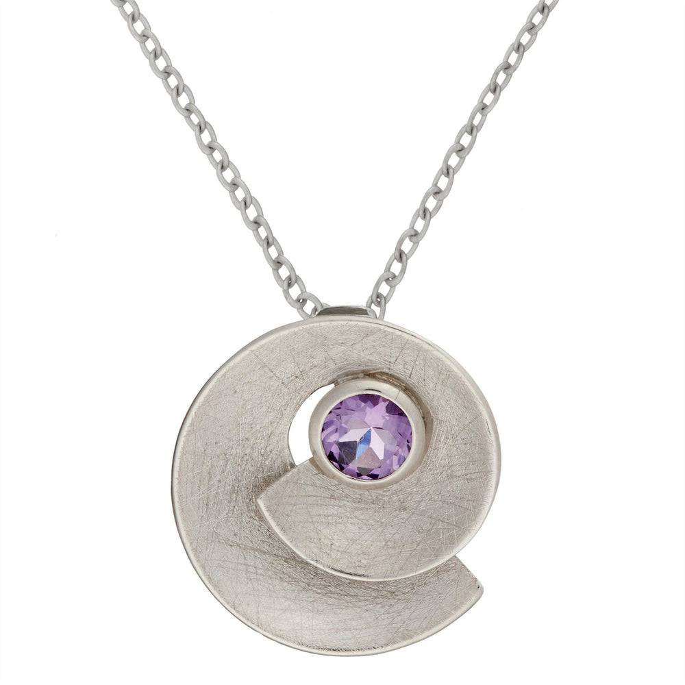 Sterling Silver Amethyst Round Spiral Shell Pendant Necklace - Silverly
